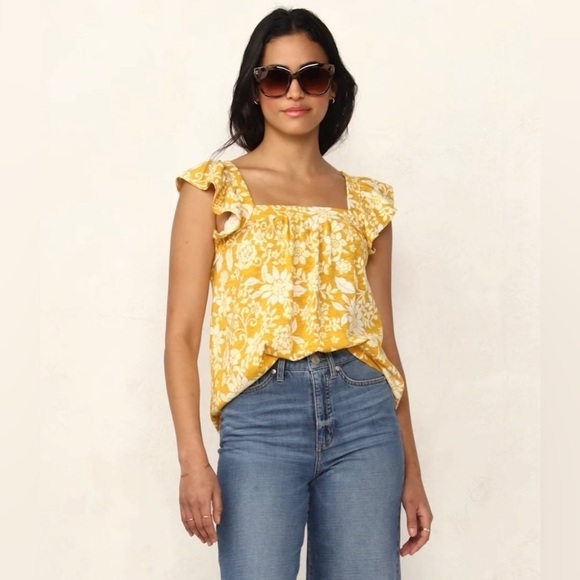 LC Lauren Conrad Floral Ruffled Sleeve Top l SIZE S - Picture 2 of 10